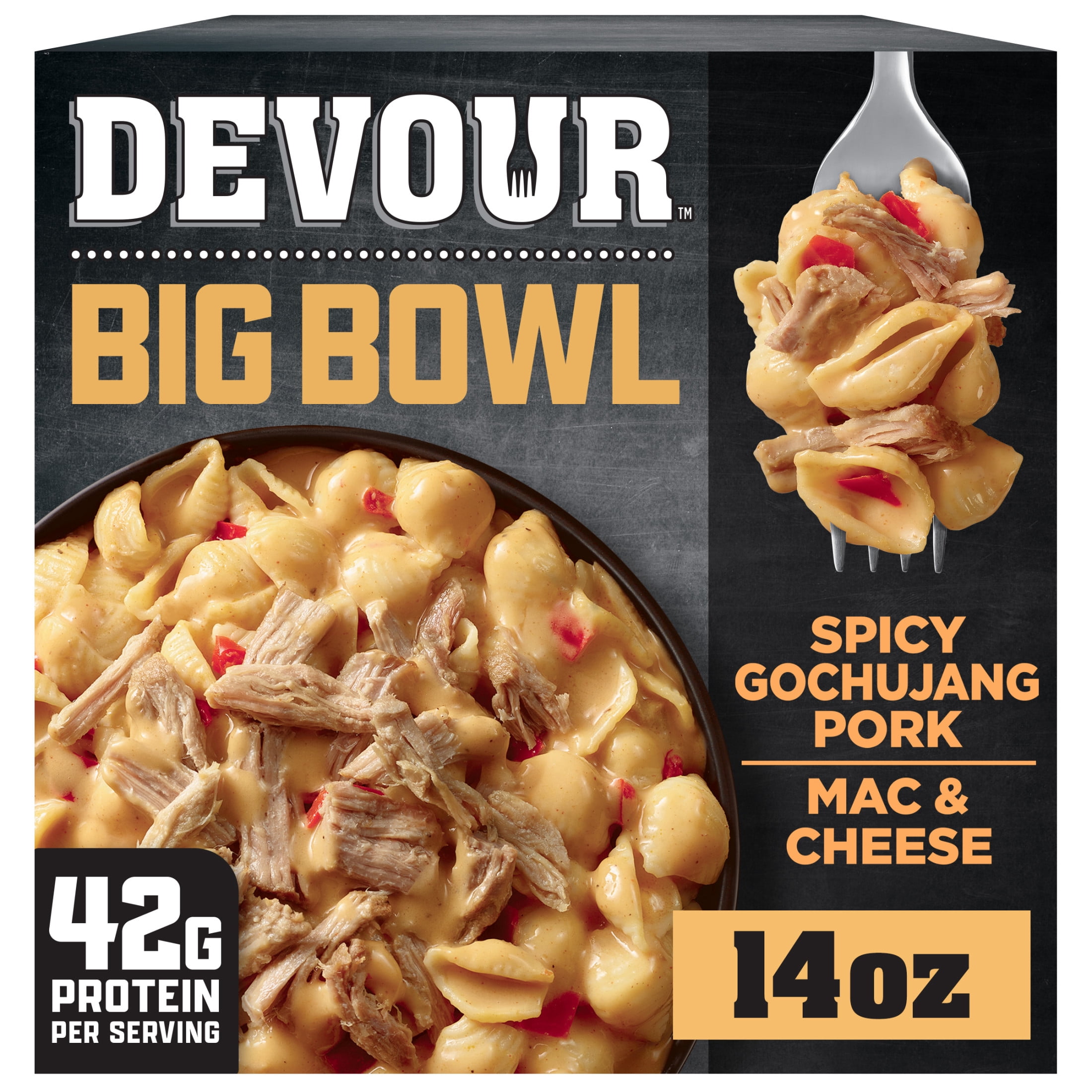 Devour Big Bowl Spicy Gochujang Pork Mac & Cheese, 14 oz Box