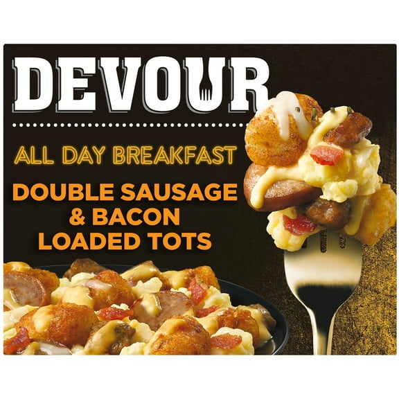 DEVOUR All Day Breakfast Double Sausage & Smoked Bacon Loaded Tater Tots Frozen Meal, 9 oz Box
