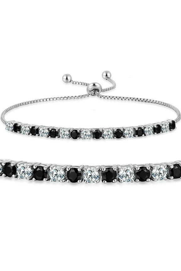 DEVUGGO Women 925 Sterling Silver Adjustable Tennis Bracelet Black & White CZ Jewelry Gifts