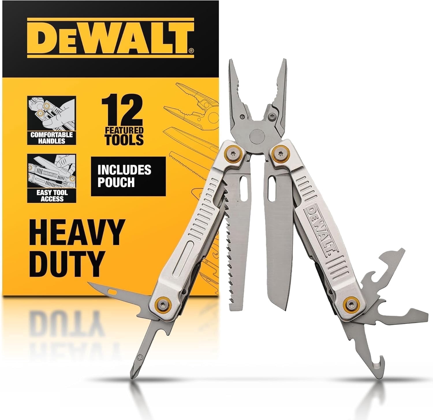 DEWALT 12-in-1 Multi-Tool with Pliers, Knife, Saw, Screwdrivers, Bottle & Can Opener