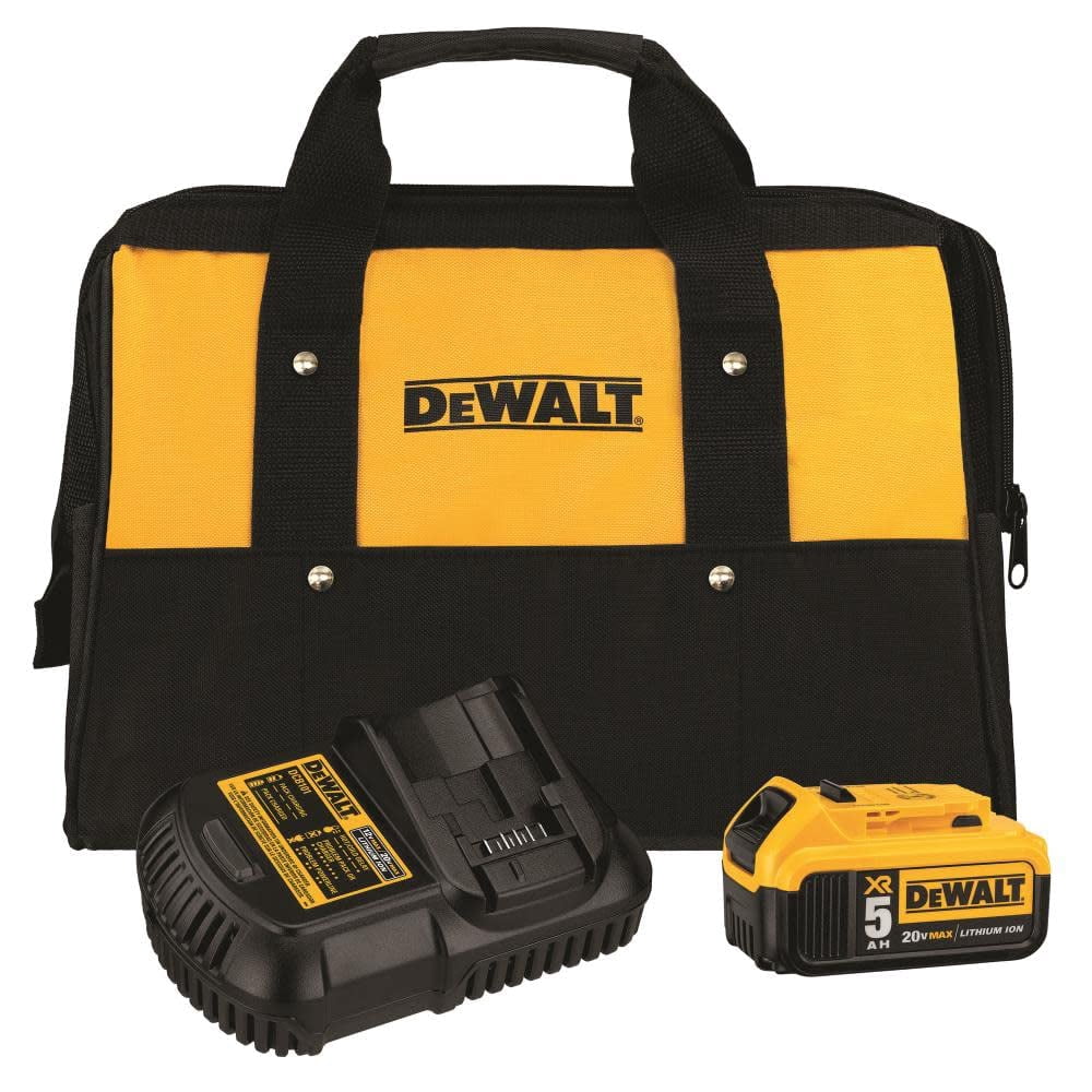 DEWALT 20V MAX 5 Ah Lithium Ion Battery and Charger Kit with Bag (DCB205CK)