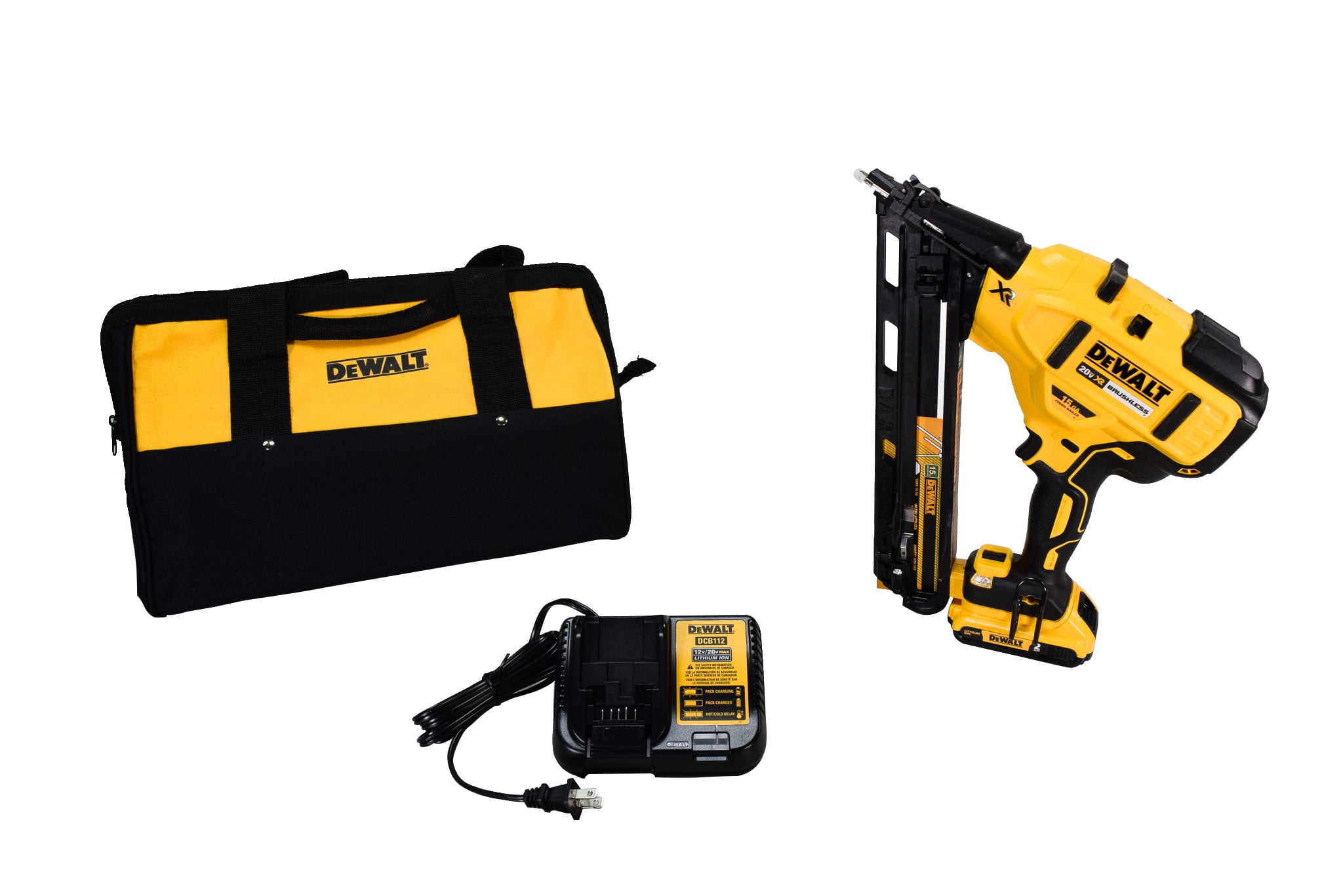 DEWALT 20V MAX Finish Nailer Kit, Angled, 15GA, Battery, Charger & Bag (DCN650D1)
