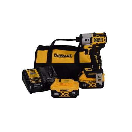 DeWalt DCF845P2 20V Max XR Cordless Brushless 1/4" Impact Driver Kit with (2) 5.0 Ah Batteries, Charger & Tool Bag