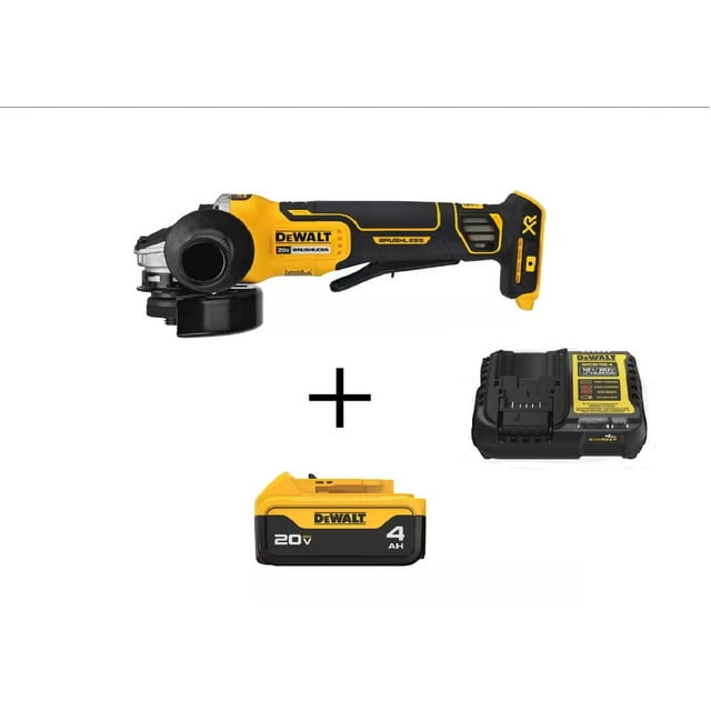 DEWALT  20V MAX XR 4.5 in Paddle switch small Angle Tool with 4Ah Battery & Charger Kit (DCG413B, DCB204 &DCB1104)