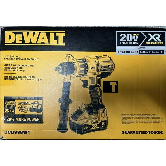 DEWALT 20V MAX XR Hammer Drill/Driver Combination Kit with Power Detect Tool Technology, 1/2 Inch, Battery and Charger Included (DCD998W1)