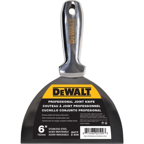 DEWALT 6" All Stainless Steel Joint Knife | One-Piece Premium Polished Metal Putty Blade | DXTT 2-406