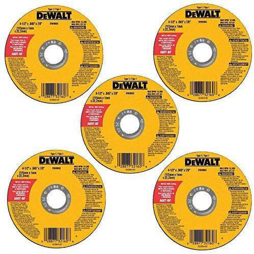 DEWALT Cutting Wheel, General Purpose Metal Cutting, 4-1/2-Inch, 5-Pack (DW8062B5)