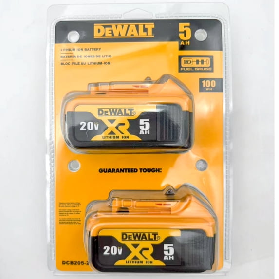 DEWALT DCB205 20V MAX 5.0Ah Battery Lithium-Ion DCB205-2 Pack - Extended Runtime, Lightweight Design, LED Fuel Gauge