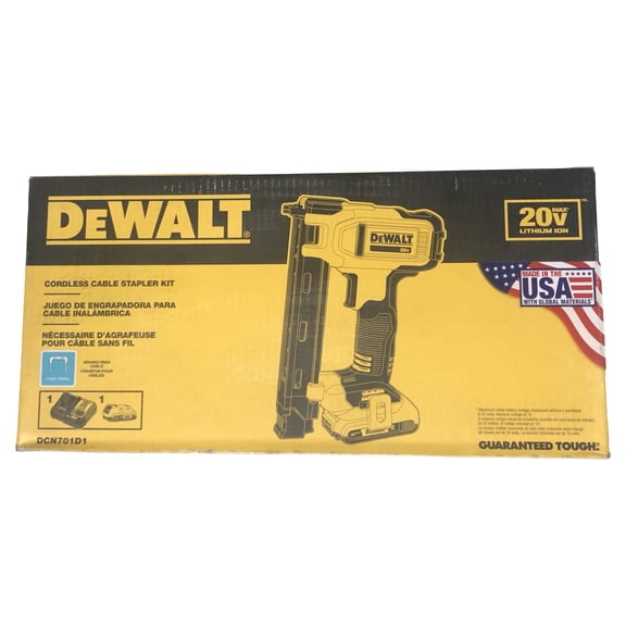 Open Box DEWALT DCN701D1 Cable Stapler Kit, Battery Included, 20 V, 2 Ah, 1 in W Crown