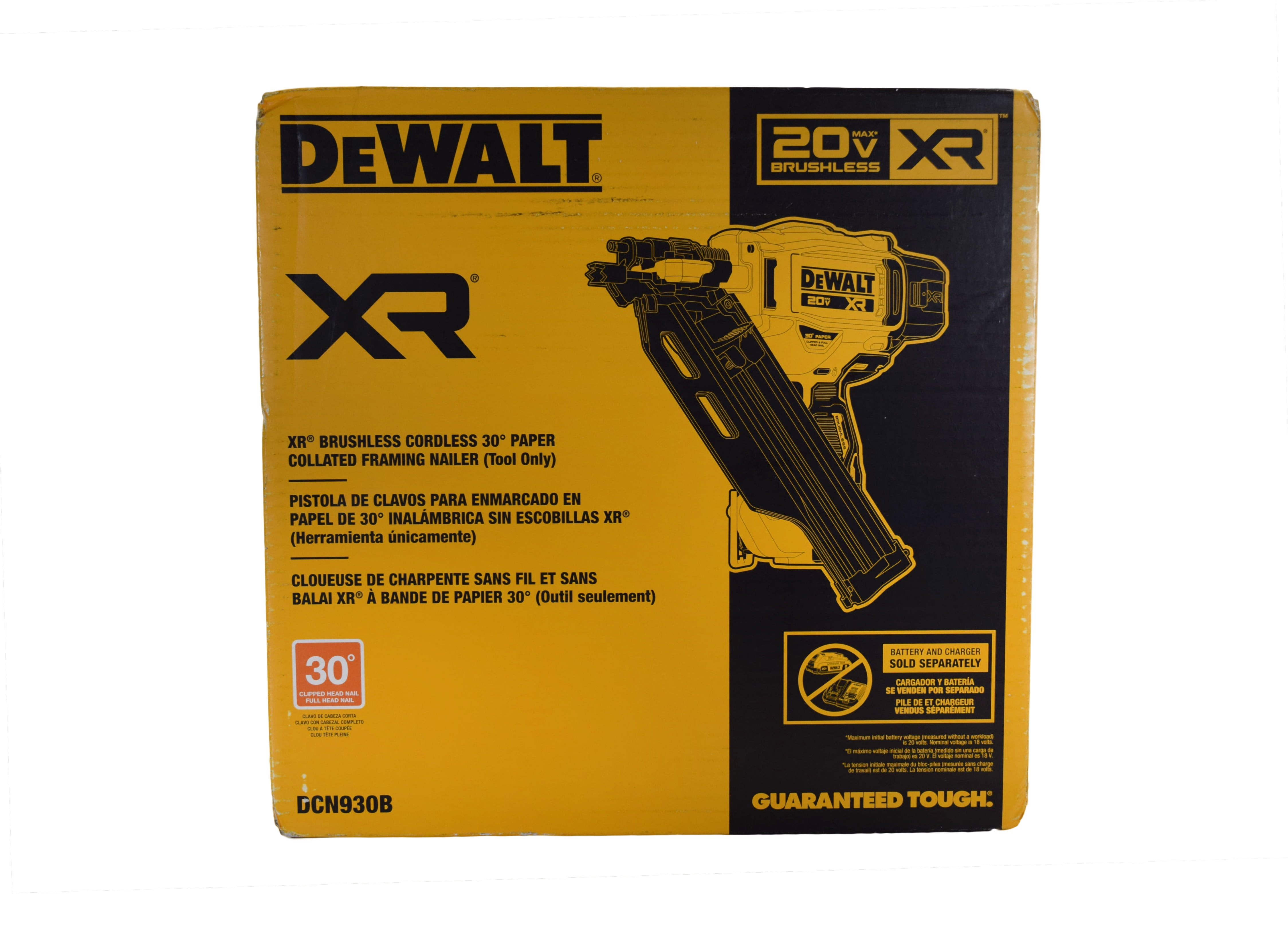 DEWALT DCN930B 20V MAX PNEUMATIC BRUSHLESS CORDLESS 30° PAPER TAPE FRAMING NAILER (TOOL ONLY)