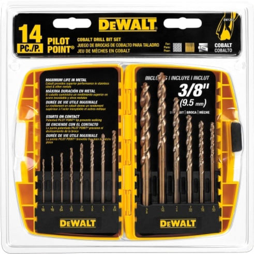 DEWALT DW1263 14 Piece Cobalt Pilot Point Drill Bit Set Walmart