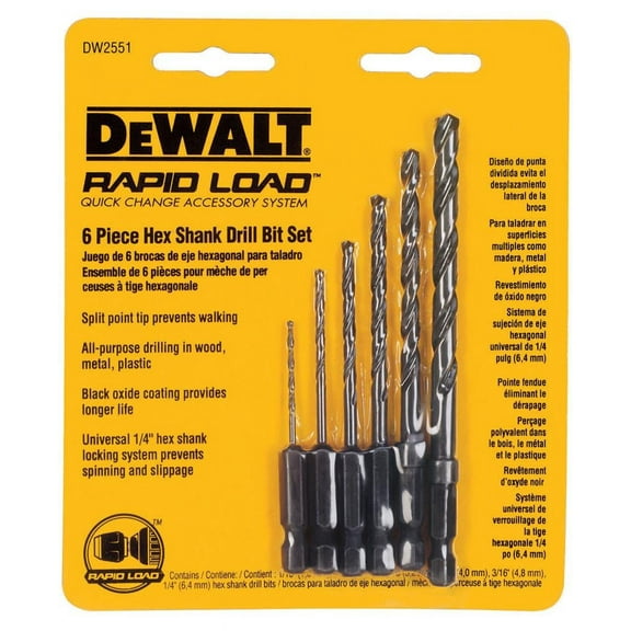 DEWALT DW2551 Drill Bit Set, 6-Piece, Black Oxide