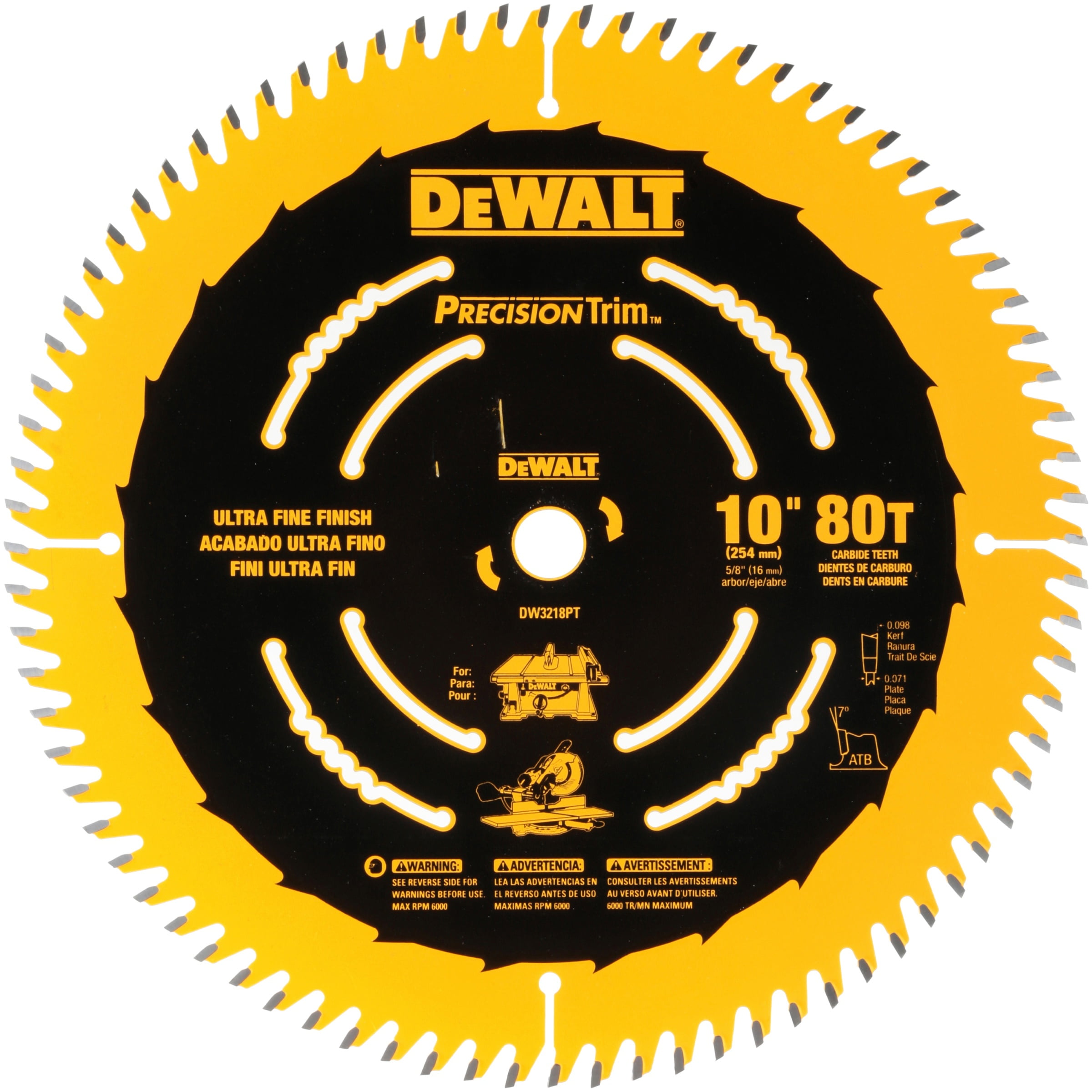 DEWALT DW3218PT 10 Inch 80 Tooth ATB Crosscutting Saw Blade with 5 8 Inch Arbor and Tough Coat Finish