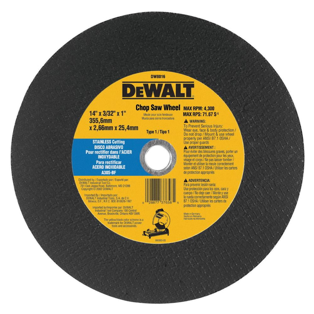 DEWALT DW8016 14-Inch by 7/64-Inch by 1-Inch Stainless Steel Cutting Wheel