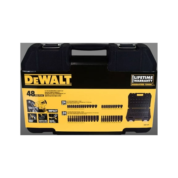 DEWALT DWMT19251, 1/4" Drive Metric and SAE Impact Socket Set, Black Oxide Finish, 48 Piece