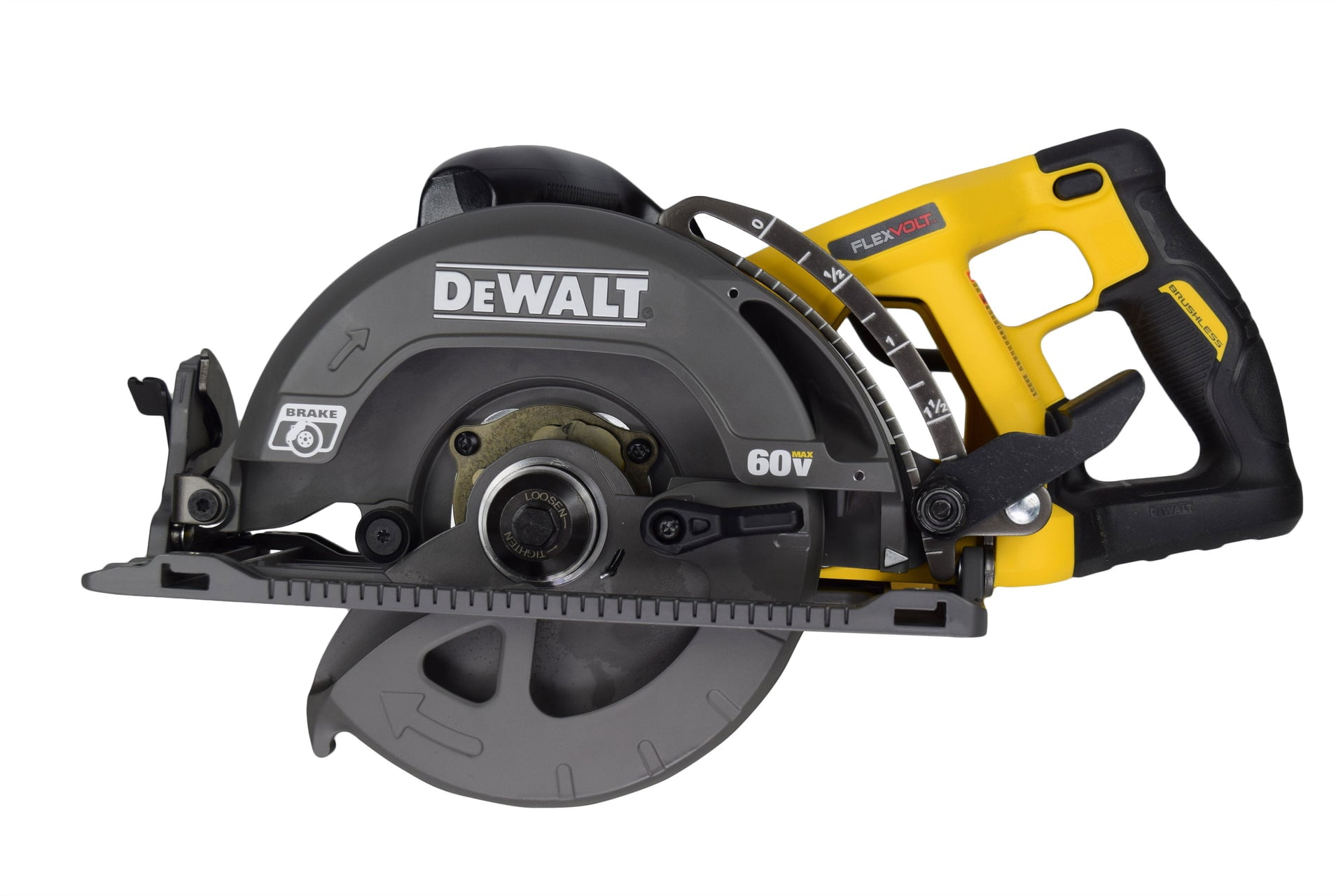 DEWALT FLEXVOLT 60V MAX 7-1/4 in Worm Drive Style Circular Saw (DCS577B) – 5,800 RPM, 2-7/16 in Cut Depth, Rear Handle, Tool Only