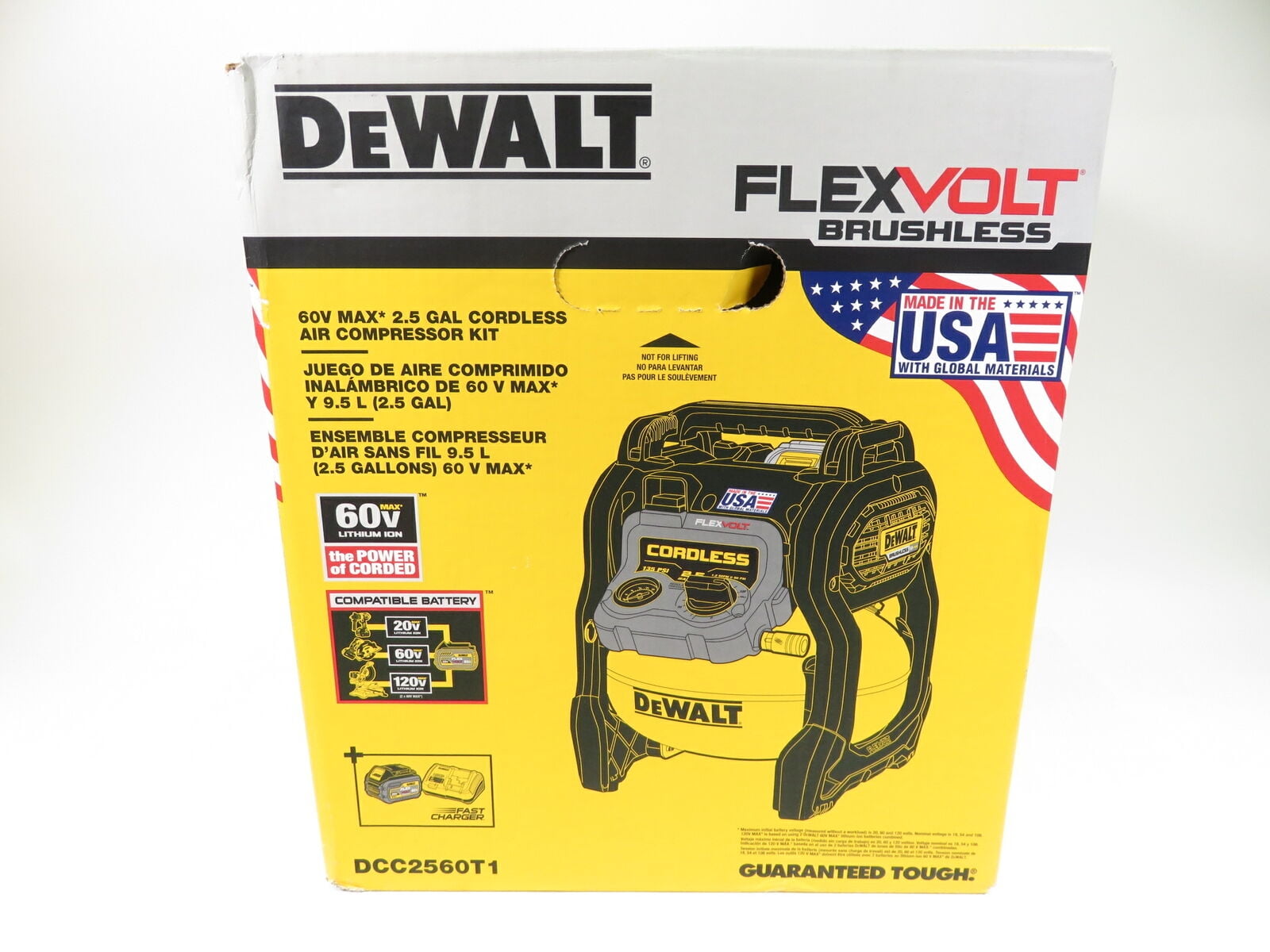 DEWALT FLEXVOLT 60V MAX Air Compressor Kit Cordless 2.5 Gallon DCC2560T1