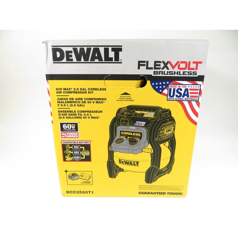 DEWALT FLEXVOLT 60V MAX Air Compressor Kit Cordless 2.5 Gallon DCC2560T1