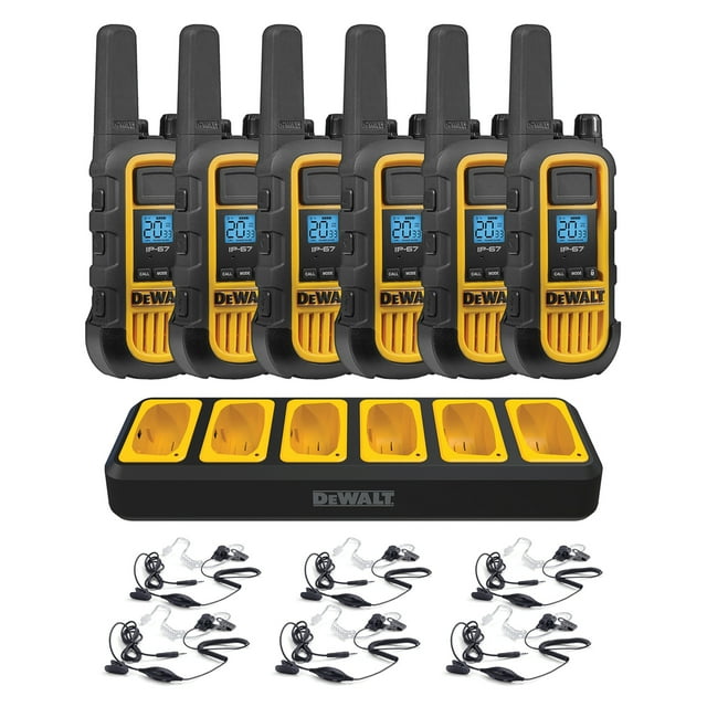 DEWALT HeavyDuty 2Watt FRS WalkieTalkie 6 Pack with Headsets, Yellow