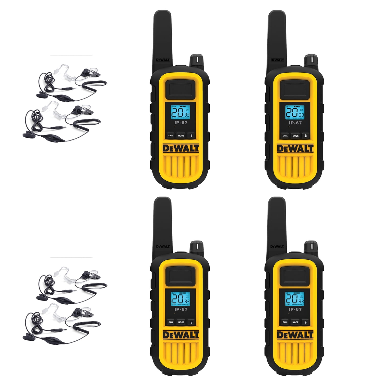 DEWALT HeavyDuty 2Watt FRS WalkieTalkies with Headsets, Yellow and