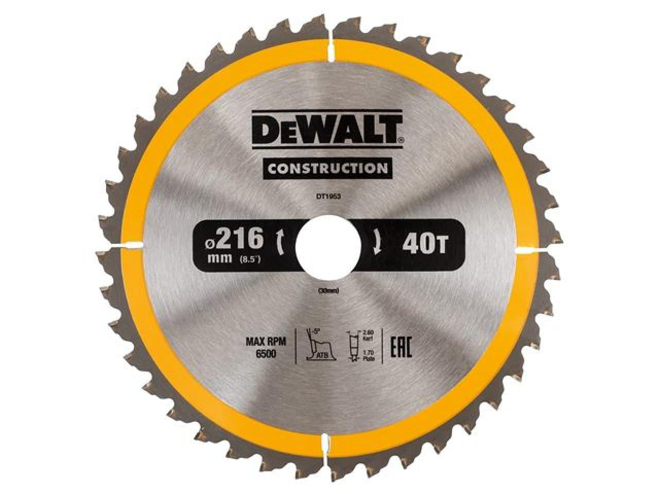 DEWALT - Stationary Construction Circular Saw Blade 216 x 30mm x 40T ATB/Neg