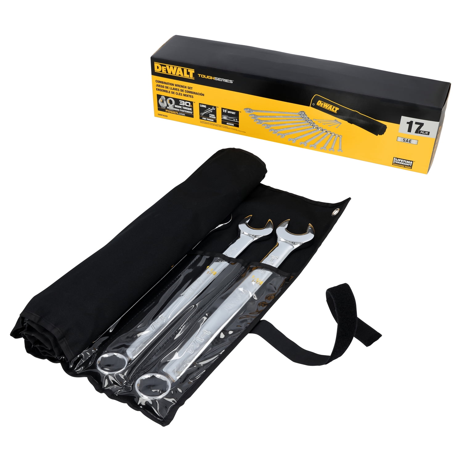 DEWALT TOUGHSERIES 17-Piece SAE Combination Wrench Set plus Roll Pouch, DWMT45428