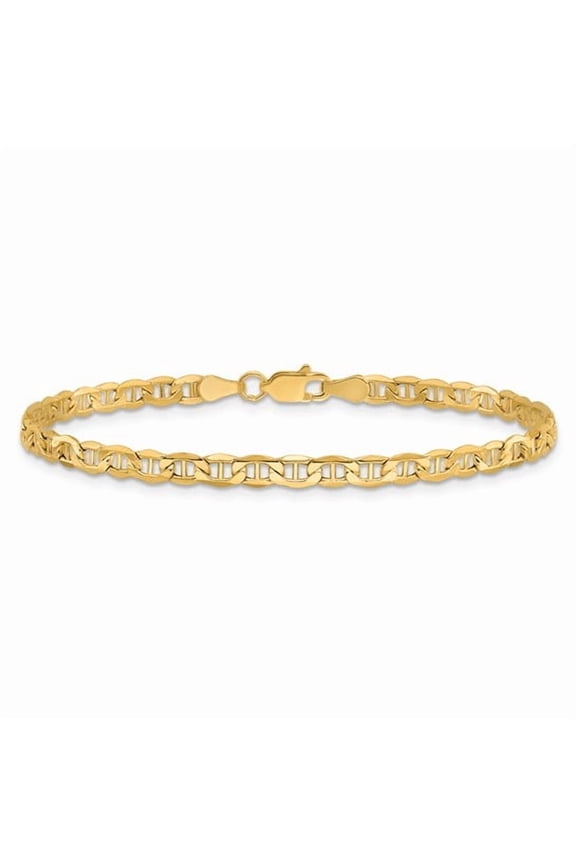 10k Yellow Gold 3.2mm Semi-Solid Anchor Chain Bracelet (Weight : 2.06 GM, Length : 9 IN, Width : 3.2 MM)
