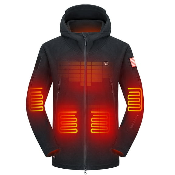 DEWBU Heated Jacket Polar Fleece for Men, Heated Hoodie with 12V Battery Pack, Electric Heating Coat for Winter Outdoor