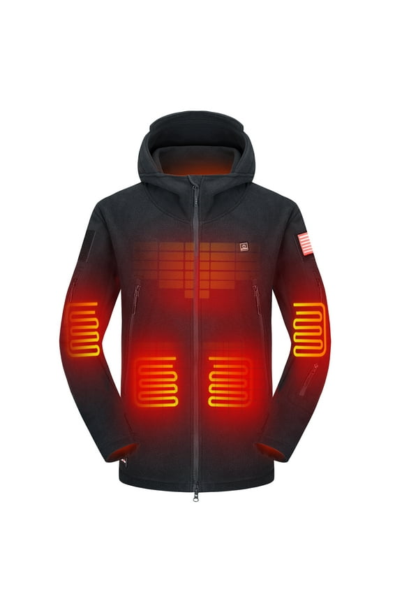 Heated Jacket Polar Fleece for Men, Heated Hoodie with 12V Battery Pack, Electric Heating Coat for Winter Outdoor