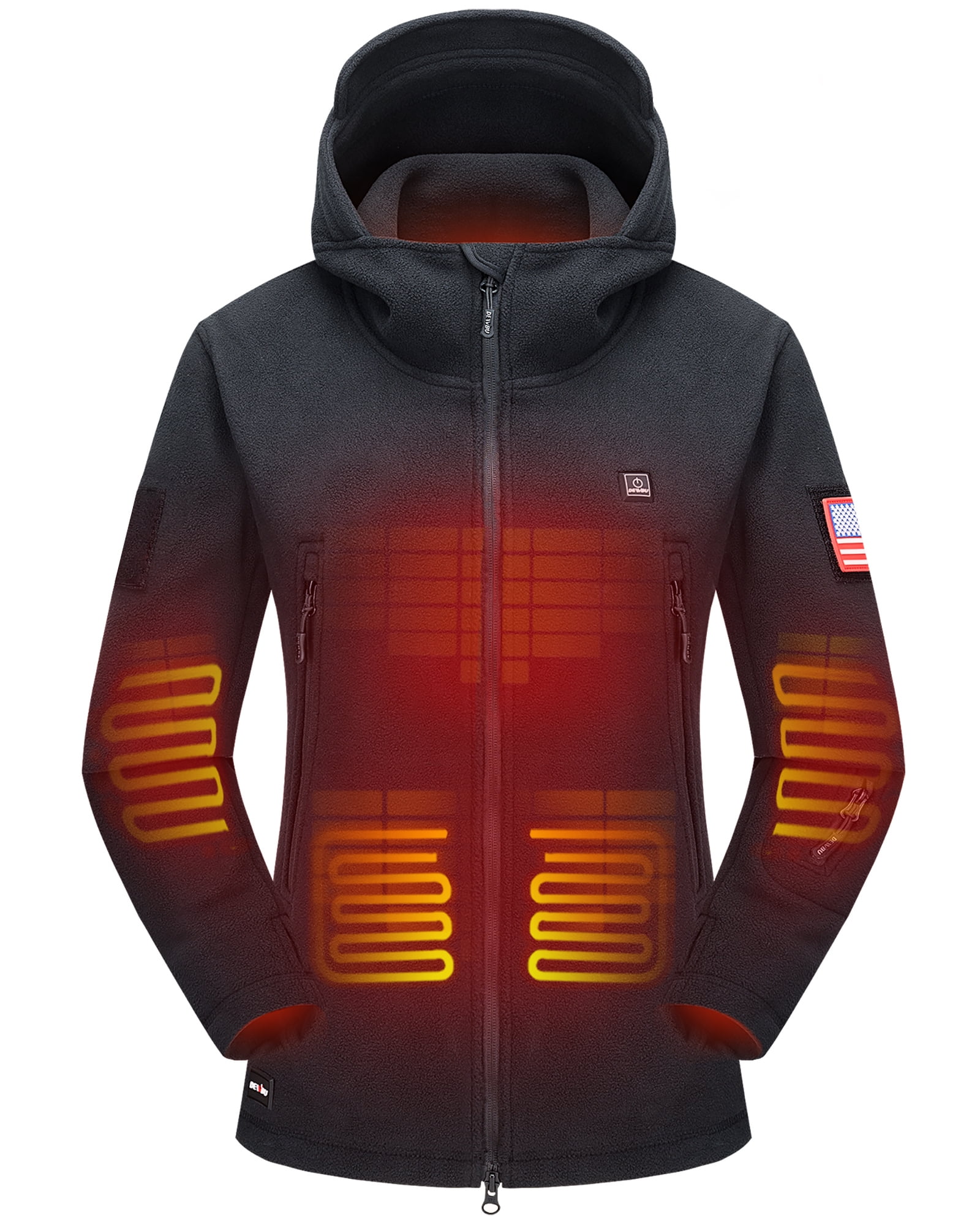 DEWBU Heated Jacket Polar Fleece with 12V Battery Pack Soft Fleece Electric Heated Hoodie for