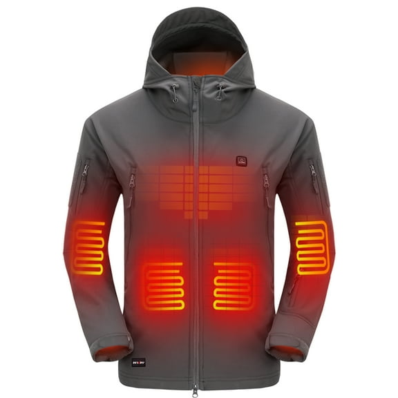 DEWBU Heated Jacket for Men, Soft Shell Heated Coat with 12V Battery Pack, Waterproof Heating Jacket for Winter Outdoor