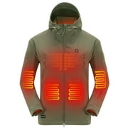 DEWBU Heated Jacket for Men, Soft Shell Heated Coat with 12V Battery Pack, Waterproof Heating Jacket for Winter Outdoor