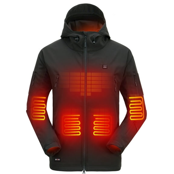 DEWBU Heated Jacket for Men, Soft Shell Heated Coat with 12V Battery Pack, Waterproof Heating Jacket for Winter Outdoor
