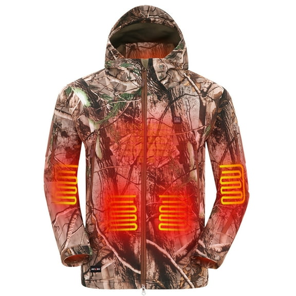 DEWBU Heated Jacket for Men, Soft Shell Heated Coat with 12V Battery Pack, Waterproof Heating Jacket for Winter Outdoor