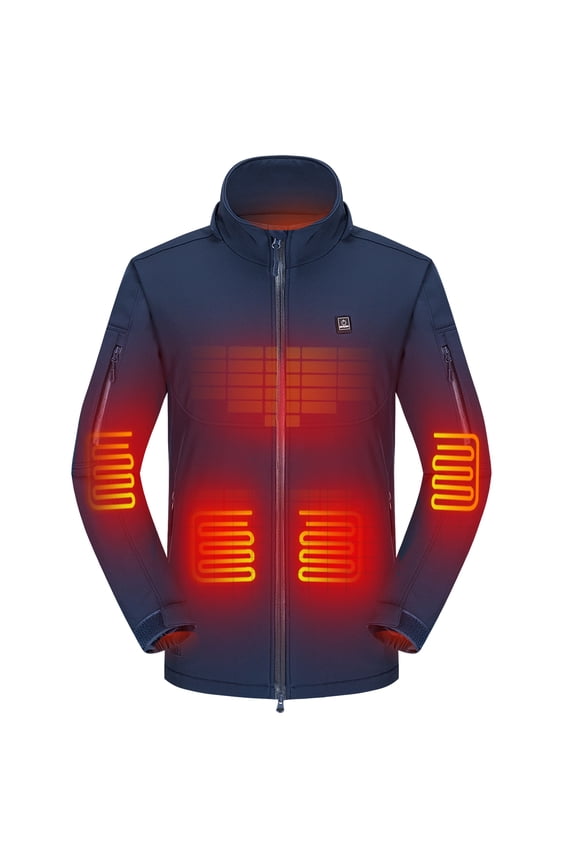Heated Jacket for Men with Detachable Hood, Soft Shell Heated Coat with 12V Battery Pack, Waterproof Heating Jacket for Winter Outdoor