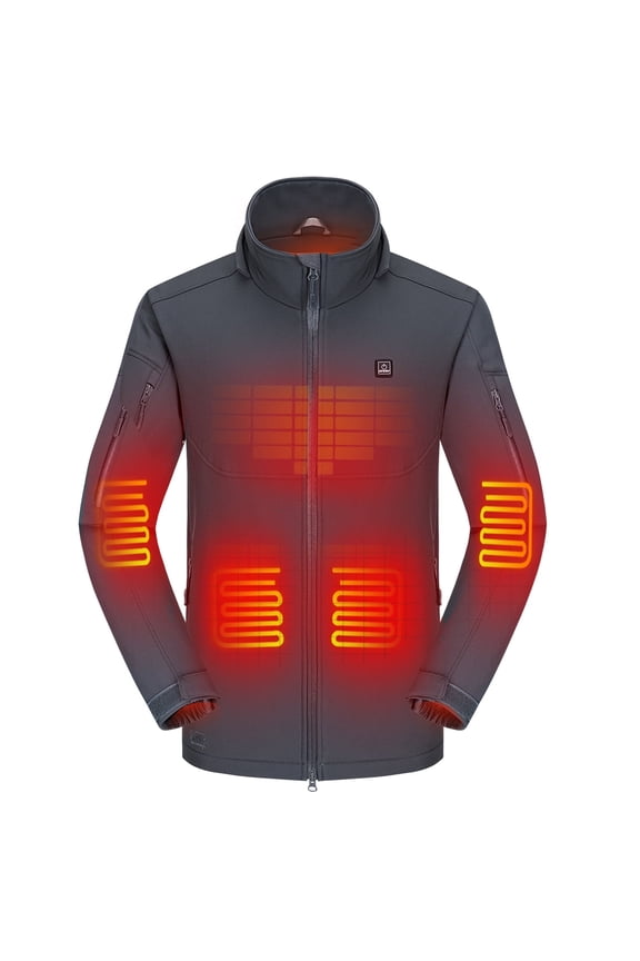 Heated Jacket for Men with Detachable Hood, Soft Shell Heated Coat with 12V Battery Pack, Waterproof Heating Jacket for Winter Outdoor