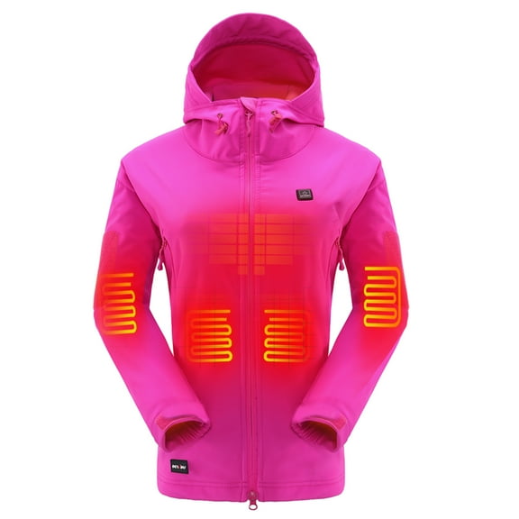 DEWBU Heated Jacket for Women, Soft Shell Heated Coat with 12V Battery Pack, Waterproof Heating Jacket for Winter Outdoor