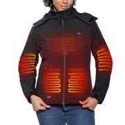 DEWBU Heated Jacket for Women with Detachable Hood, Soft Shell Heated Coat with 12V Battery Pack, Waterproof Heating Jacket for Winter Outdoor