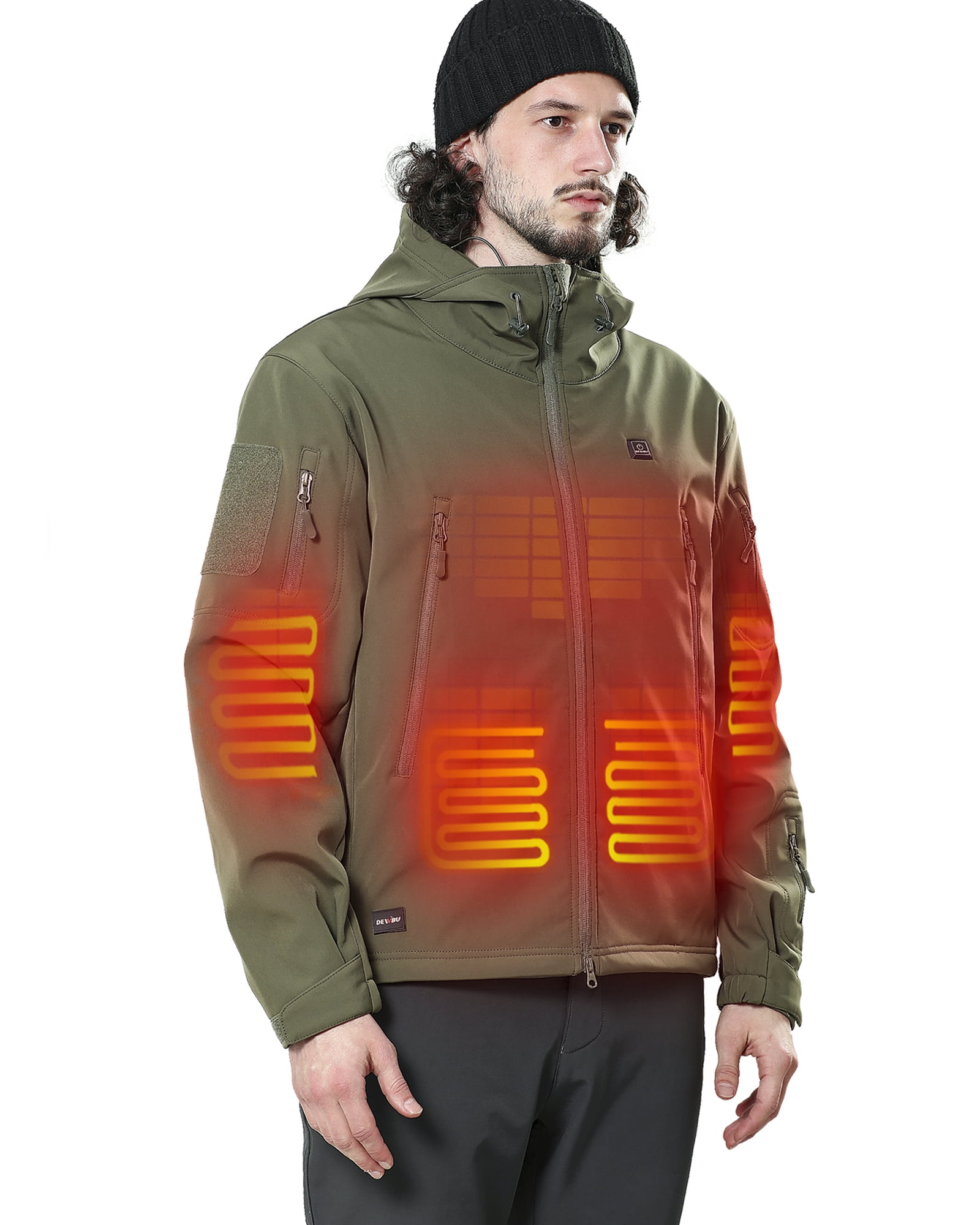 DEWBU Men's Heated Jacket with Hood, 12V Power Bank, USB, Outdoor