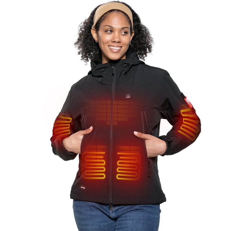 DEWBU Heated Jacket with 12V Battery Pack Winter Outdoor Soft Shell  Electric Heating Coat, Women's Black, S