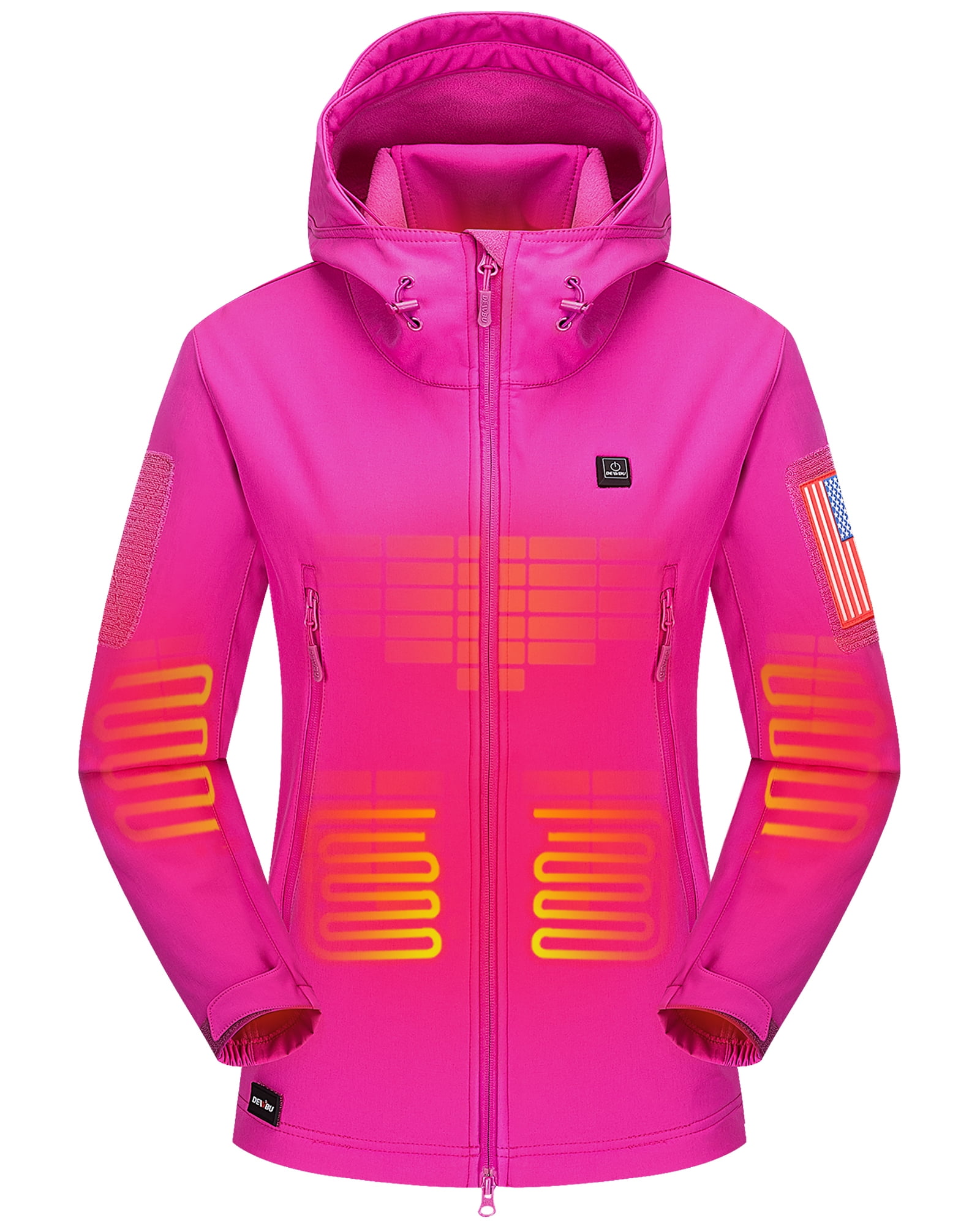DEWBU Heated Jacket with 12V Battery Pack Winter Outdoor Soft Shell Electric Heating Coat, Women