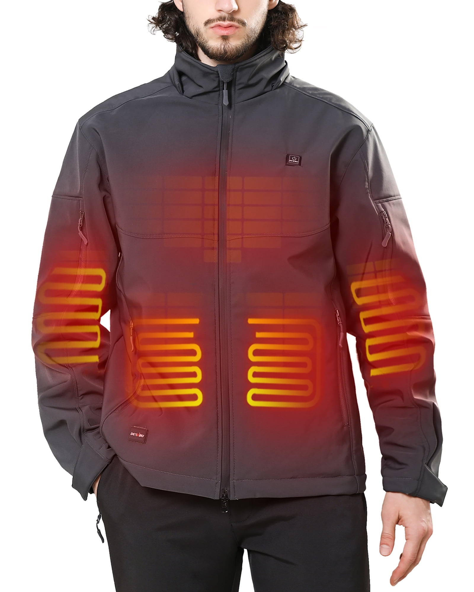 Men's Heated Jacket Detachable Hood With 12V Battery Pack, Red / M