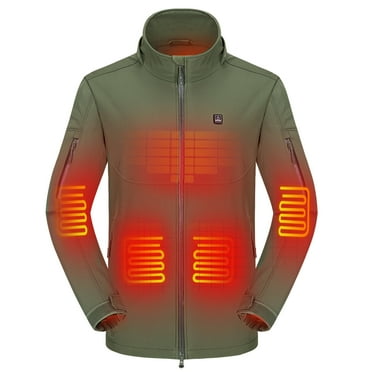 DEWBU Heated Jacket for Men with Detachable Hood, Soft Shell Heated Coat with 12V Battery Pack, Waterproof Heating Jacket for Winter Outdoor