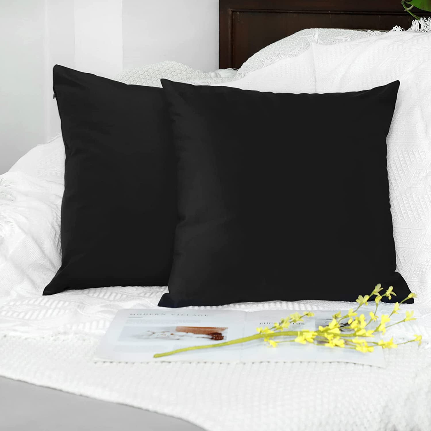 DEWEL 18 x 18 In Pillow Covers 2 Pack Throw Pillow Covers, Black Soft