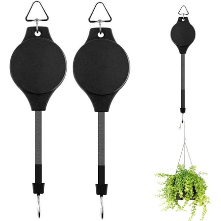 DEWEL Adjustable Height Black Plastic Plant Hook Hangers with Plant Pulleys, 2-Count