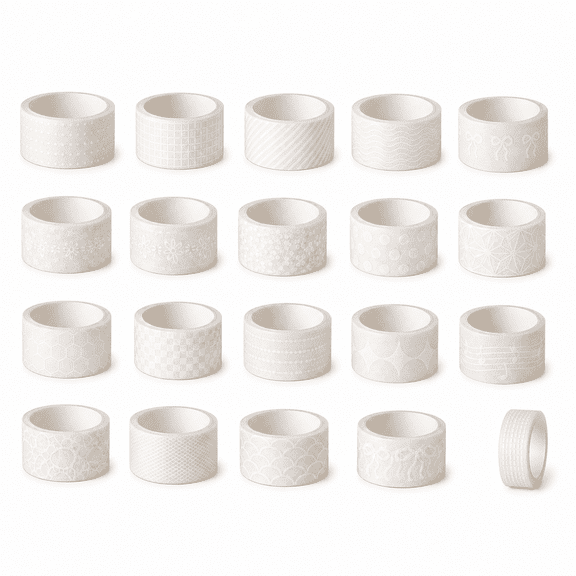 DEWEL 20 Rolls Premium Washi Tape Set, Aesthetic Decorative Masking Tapes for Journaling, Scrapbooking, DIY Crafts & Gift Wrapping - White & Translucent Patterns Back to School