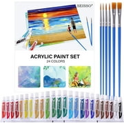 DEWEL 24-Color Acrylic Paint Set with 6 Brushes, Flat Finish, for Adults and Kids