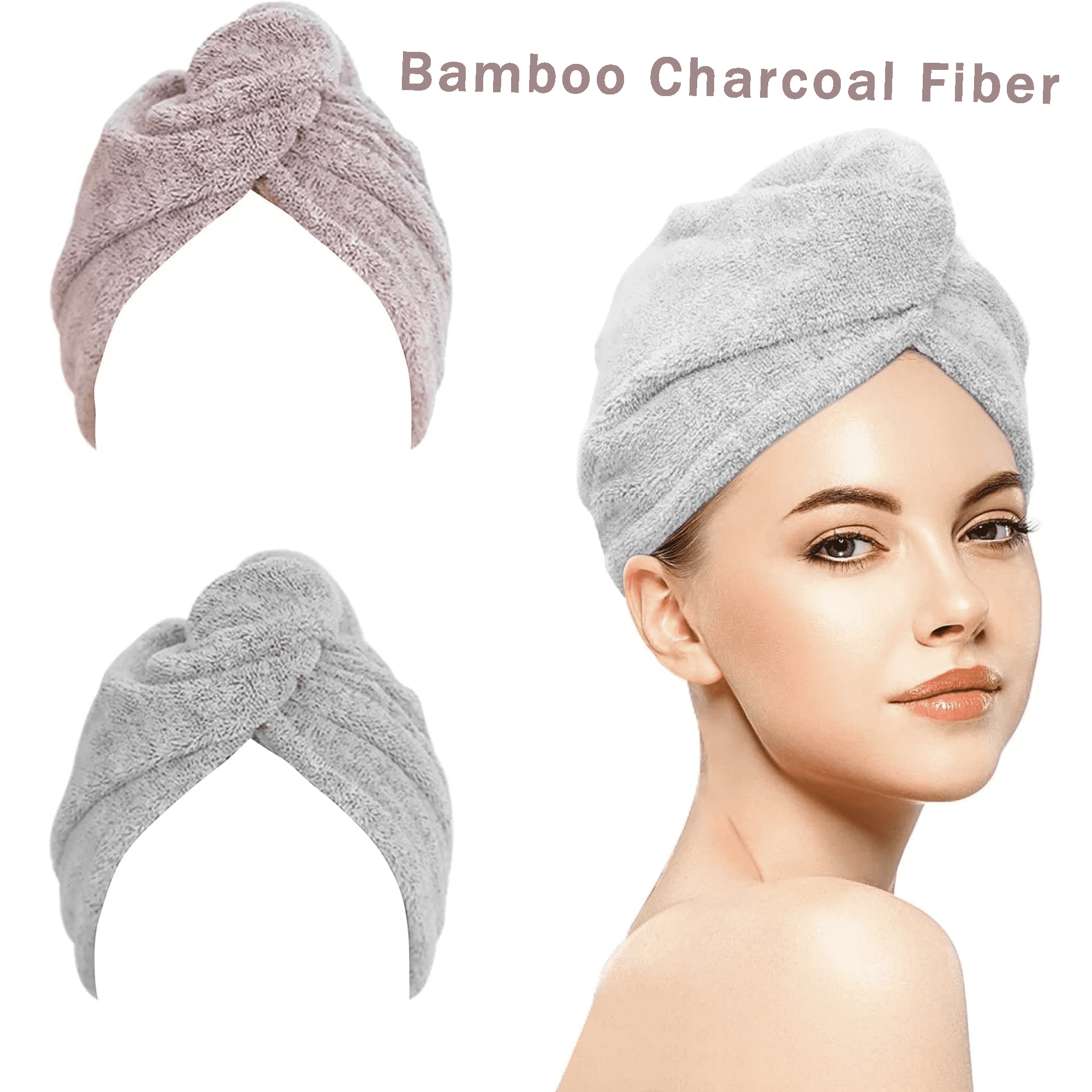 DEWEL 2Pcs Hair Towel Turban Wrap Ultra Soft Microfiber Quick Drying Non Fading Color Women Grey Pink Walmart Business Supplies