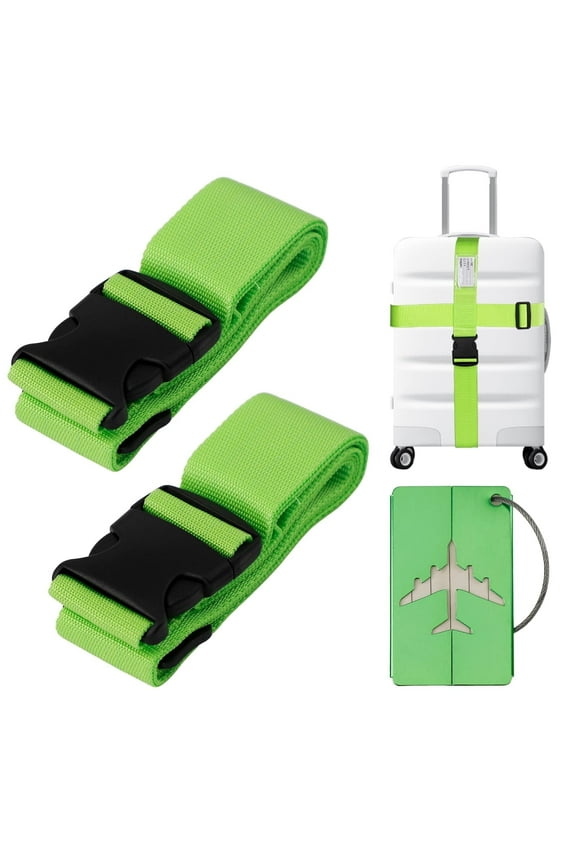 Adjustable Luggage Strap with Luggage Tags, 2 Piece, Green,Deal on Sale Clearance