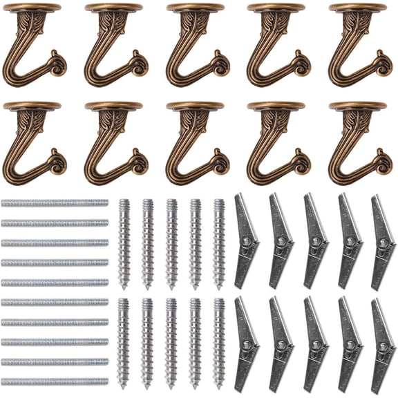 DEWEL Antique Brass Metal Solid Print Ceiling Hooks for Hanging Plants, 10 Count